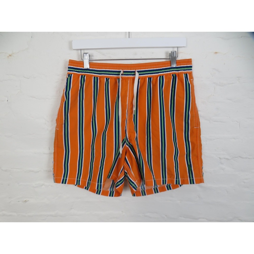 Vintage Polo Ralph Lauren Swim Trunks Mens Medium Orange Striped Mesh Lined 5"